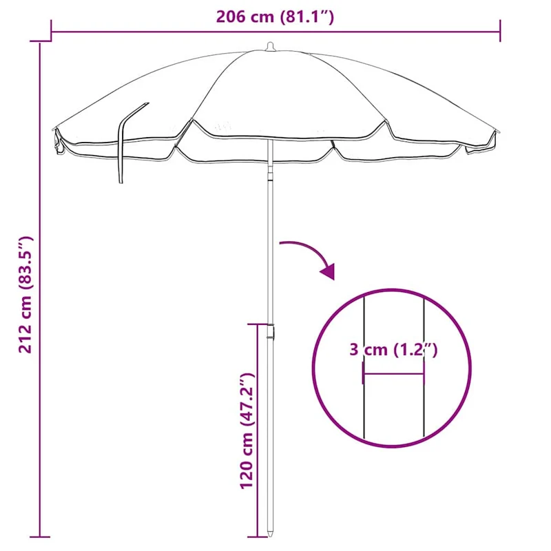 Parasol de plage rond 206 x 206 x 212 cm léger et durable design minimaliste en polyester bleu 02_0056701