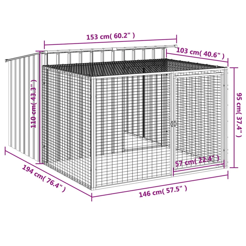 Niche pour chien avec cour 153 x 194 x 110 cm anthracite 02_0043469