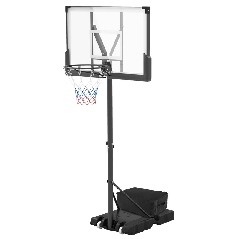 Panier de basketball portable hauteur réglable 125-305 cm polyvalent avec panneau résistant et roues en métal noir 20_0012956