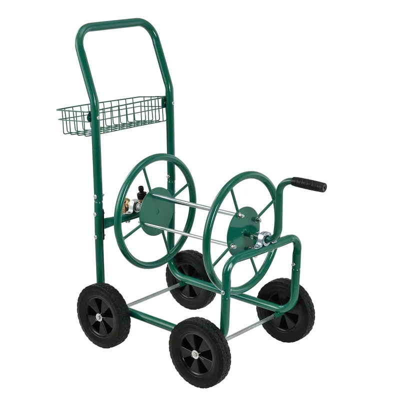 Enrouleur de tuyau d'arrossage 3/4 pouce métal 92 cm vert 03_0001641