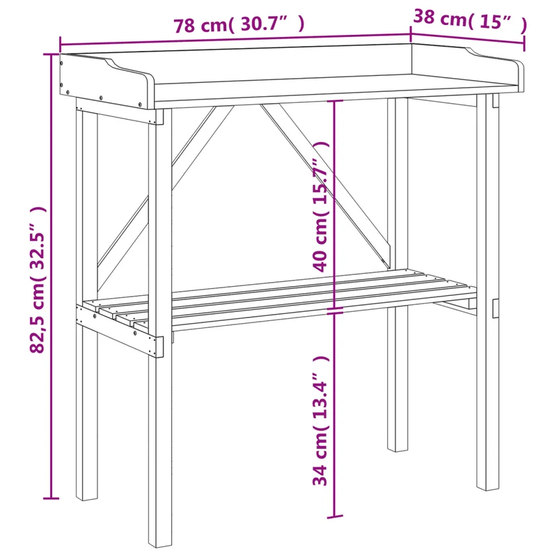 Table à plantes étagère ouverte jardinage 78 x 38 x 82,5 cm en bois de sapin gris 02_0046210