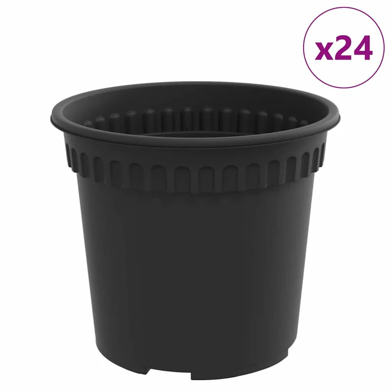 Lot de 24 pots à fleurs ronds modernes 15 x 15 x 12 cm drainage efficace style contemporain en plastique noir 02_0059320