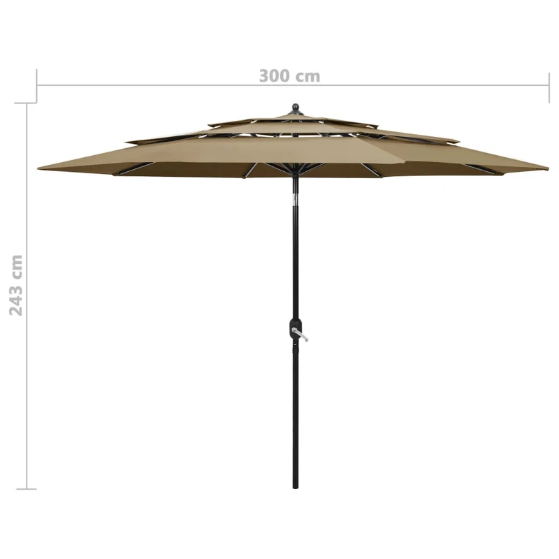 Parasol à 3 niveaux avec mât en aluminium 3 m taupe 02_0008771
