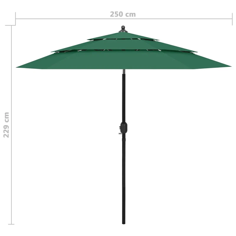 Parasol à 3 niveau x avec mât en aluminium 2,5 m vert 02_0008779