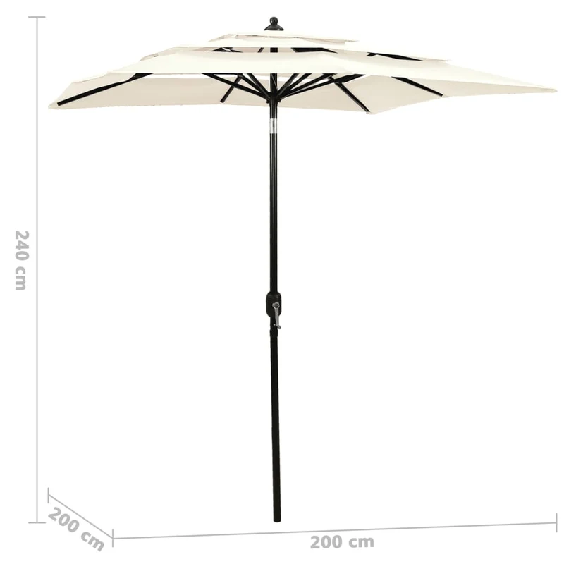 Parasol à 3 niveaux avec mât en aluminium 2 x 2 m sable 02_0008764