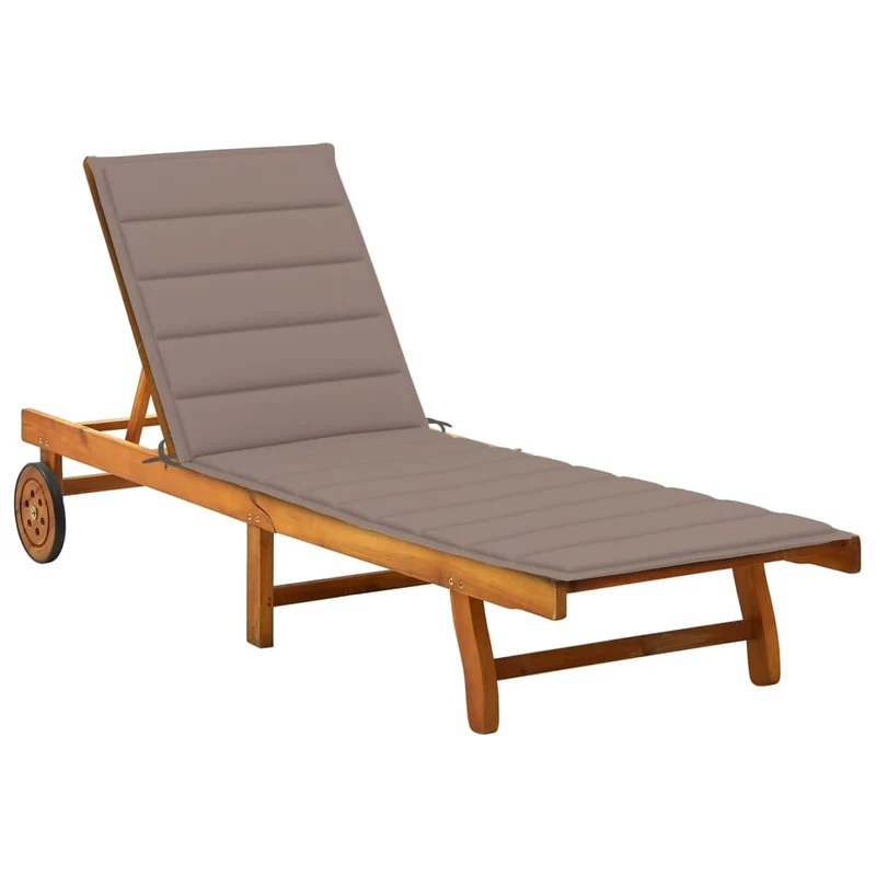 Transat chaise longue bain de soleil lit de jardin terrasse meuble d'extérieur avec coussin bois d'acacia solide 02_0012378
