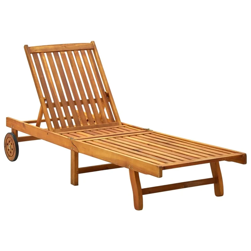 Transat chaise longue bain de soleil lit de jardin terrasse meuble d'extérieur avec coussin bois d'acacia solide 02_0012378