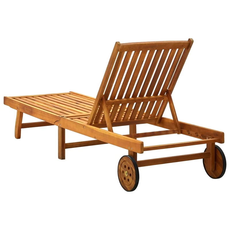Transat chaise longue bain de soleil lit de jardin terrasse meuble d'extérieur avec coussin bois d'acacia solide 02_0012378