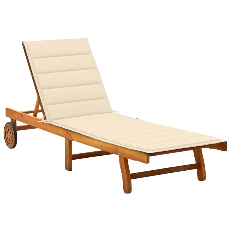 Transat chaise longue bain de soleil lit de jardin terrasse meuble d'extérieur avec coussin bois d'acacia solide 02_0012368