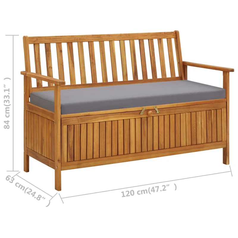 Banc de jardin meuble de patio d'extérieur terrasse de rangement de jardin 120 x 63 x 84 cm bois d'acacia solide 02_0011802