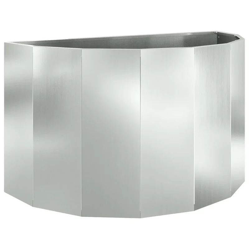 Jardinière demi-ronde moderne extérieur 90 x 45 x 50 cm design chic en acier galvanisé argent 02_0052955