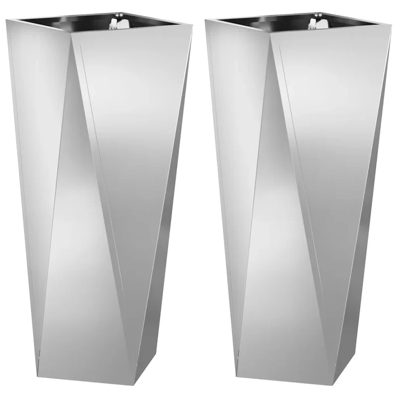 Lot de 2 jardinières modernes pour extérieur 30 x 30 x 75 cm avec design chic en acier galvanisé argent 02_0053017