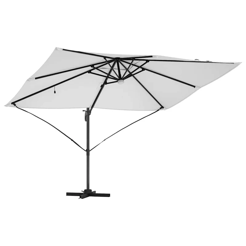 Parasol déporté inclinable 351 x 250 x 253 cm usage extérieur ambiance cosy en polyester sable 02_0058731