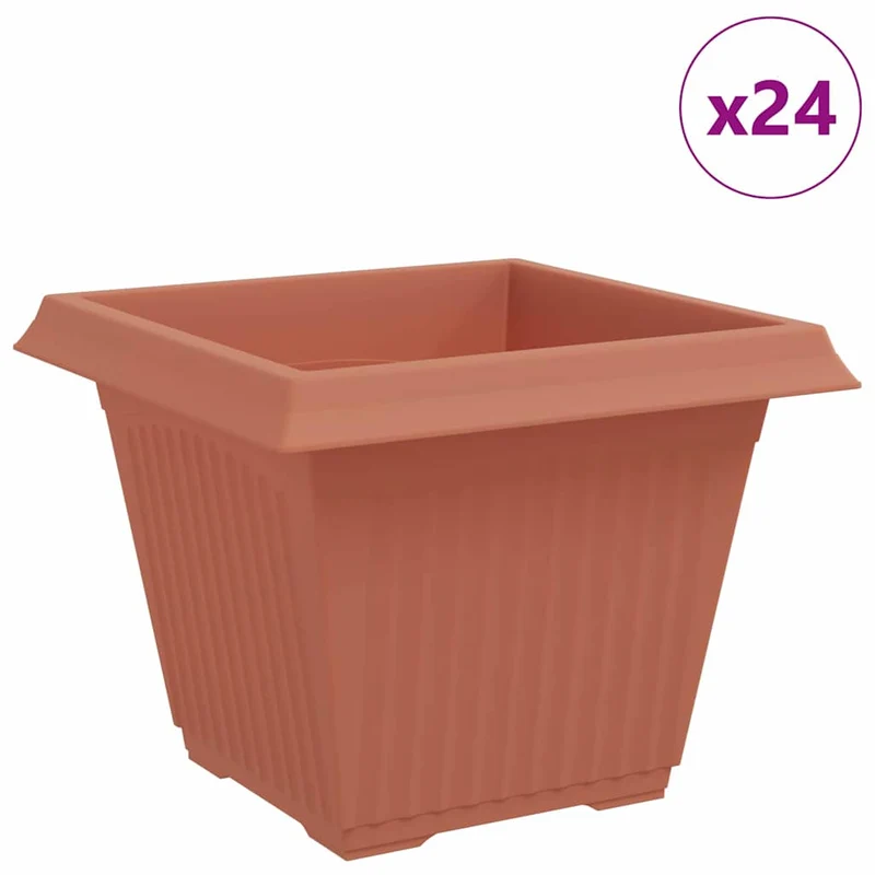 Lot de 24 pots de fleurs carrés design moderne intérieur extérieur 43 x 43 x 33 cm en plastique rouge brique 02_0059373