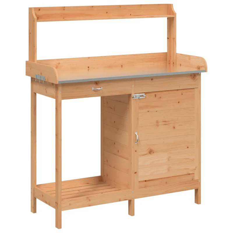 Table de rempotage en bois massif style jardin avec armoire 110,5 x 45 x 124,5 cm rangement pratique en bois marron 02_0046205
