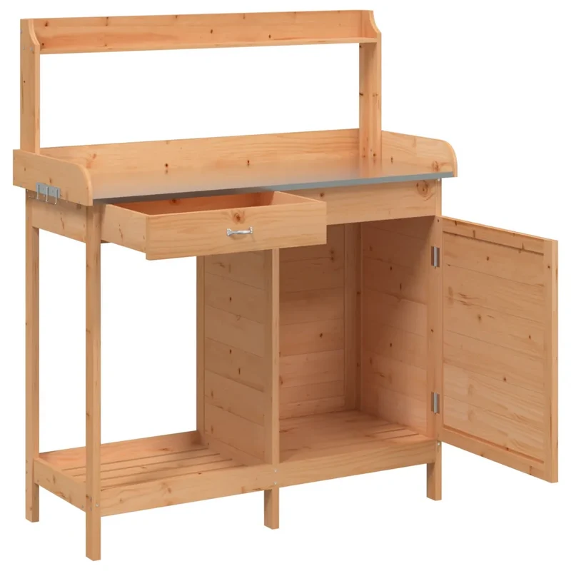 Table de rempotage en bois massif style jardin avec armoire 110,5 x 45 x 124,5 cm rangement pratique en bois marron 02_0046205