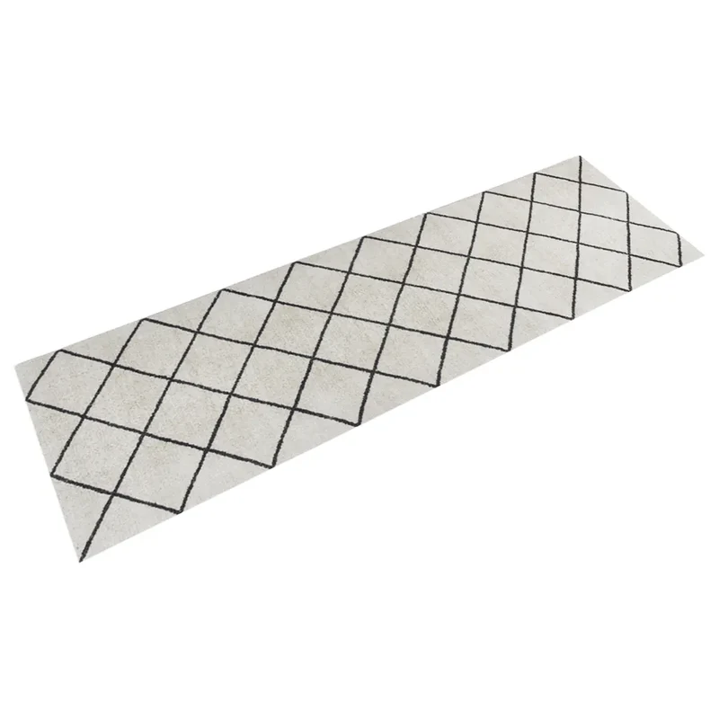 Tapis de cuisine lavable design élégant motif carré 180 x 60 cm flexible en velours bleu 02_0046060