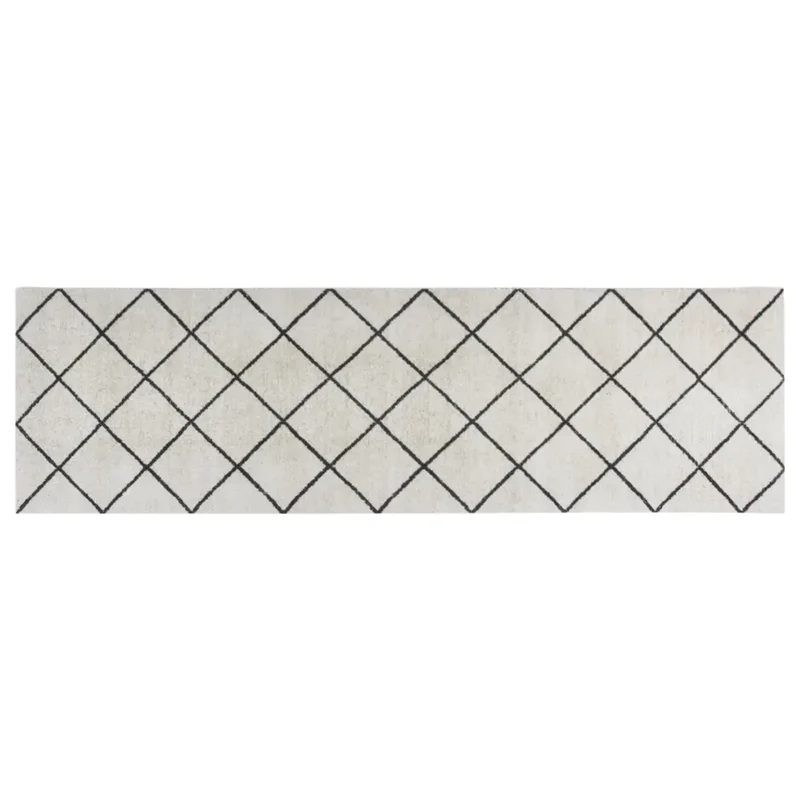 Tapis de cuisine lavable design élégant motif carré 180 x 60 cm flexible en velours bleu 02_0046060