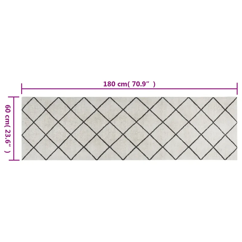 Tapis de cuisine lavable design élégant motif carré 180 x 60 cm flexible en velours bleu 02_0046060