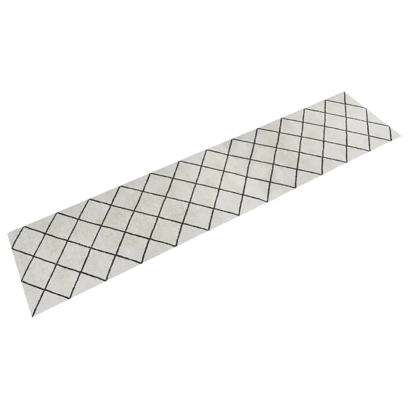 Tapis de cuisine lavable impression carrée 300 x 60 cm doux antidérapant style moderne en velours gris 02_0046061