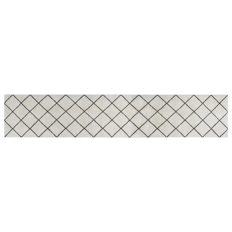 Tapis de cuisine lavable impression carrée 300 x 60 cm doux antidérapant style moderne en velours gris 02_0046061