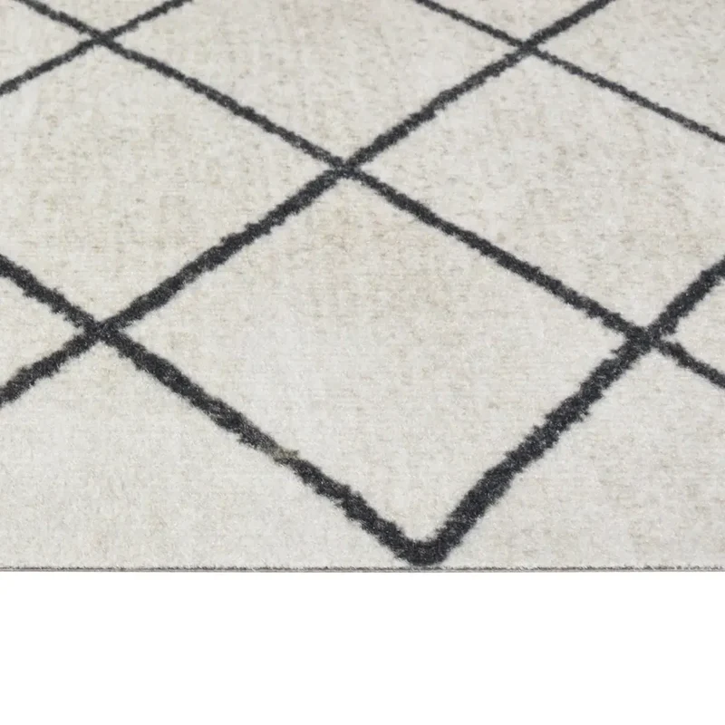 Tapis de cuisine lavable impression carrée 300 x 60 cm doux antidérapant style moderne en velours gris 02_0046061