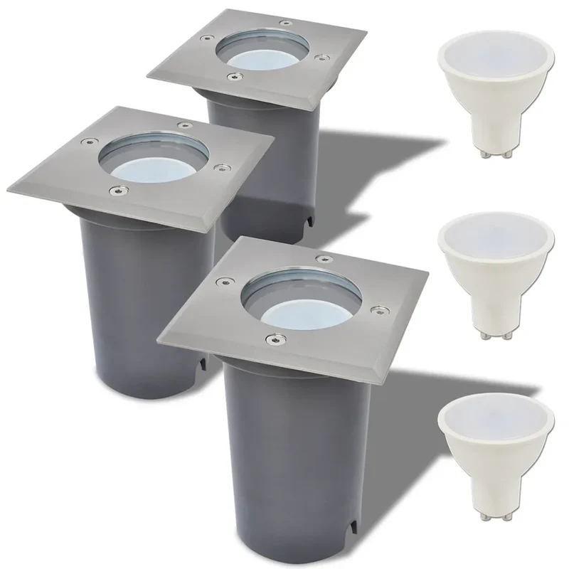 Lot de 3 lampes au sol encastrables design moderne extérieure 10,8 x 10,8 x 15 cm en acier inoxydable argenté 02_0045868