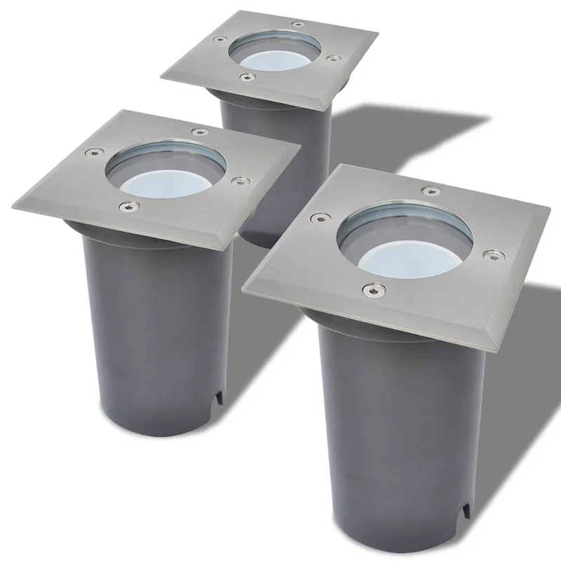 Lot de 3 lampes au sol encastrables design moderne extérieure 10,8 x 10,8 x 15 cm en acier inoxydable argenté 02_0045868