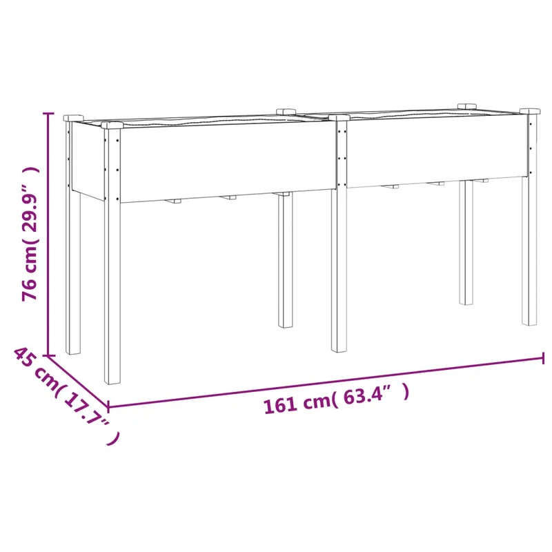 Jardinière en bois massif pour jardin balcon 161 x 45 x 76 cm espace ample fonction décorative en sapin gris 02_0047413