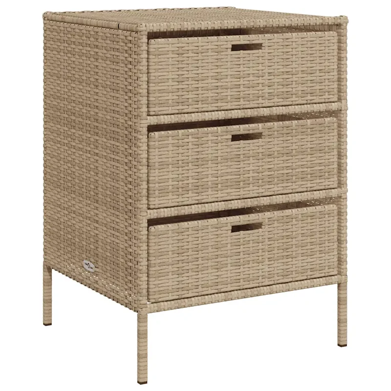 Armoire de rangement de jardin design moderne 55 x 59 x 80 cm avec 3 tiroirs en résine tressée beige 02_0047427