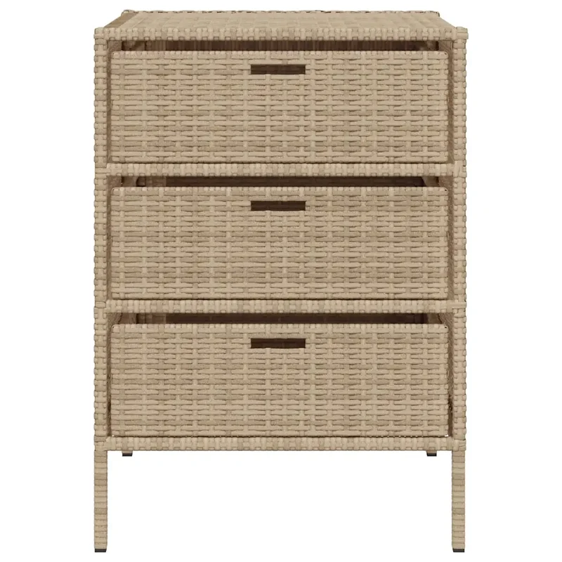 Armoire de rangement de jardin design moderne 55 x 59 x 80 cm avec 3 tiroirs en résine tressée beige 02_0047427