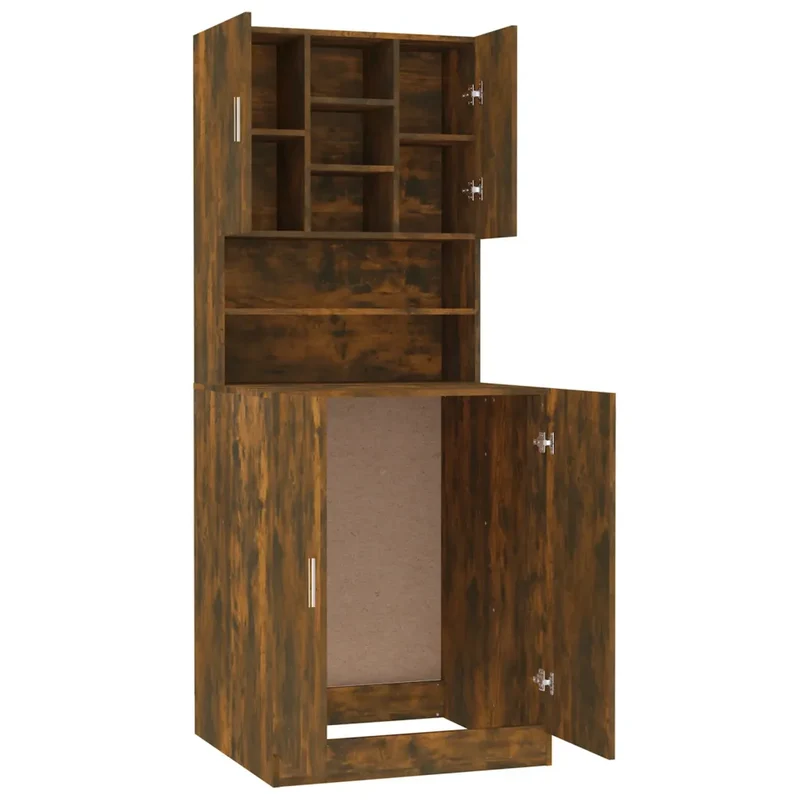Armoire pour lave-linge moderne avec grand rangement 71 x 71,5 x 181,5 cm en bois d'ingénierie chêne fumé 02_0055235