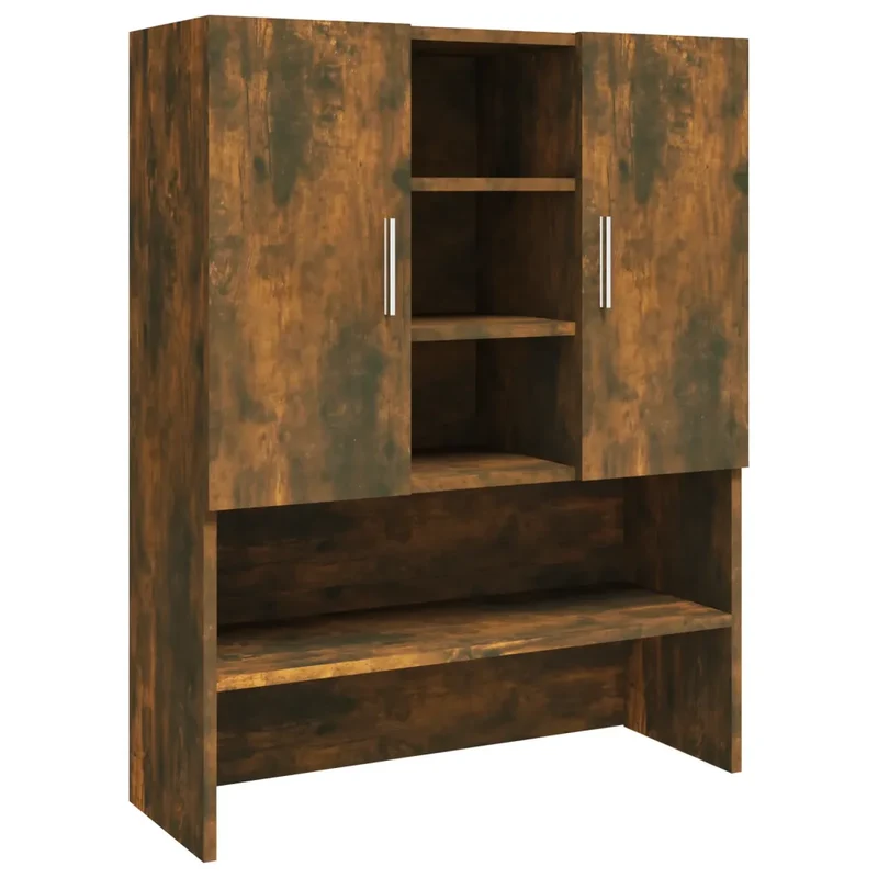 Armoire pour lave-linge moderne avec grand rangement 71 x 71,5 x 181,5 cm en bois d'ingénierie chêne fumé 02_0055235