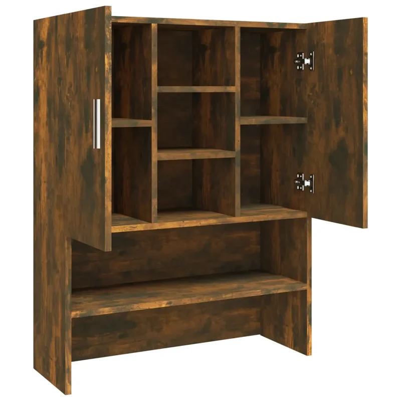 Armoire pour lave-linge moderne avec grand rangement 71 x 71,5 x 181,5 cm en bois d'ingénierie chêne fumé 02_0055235
