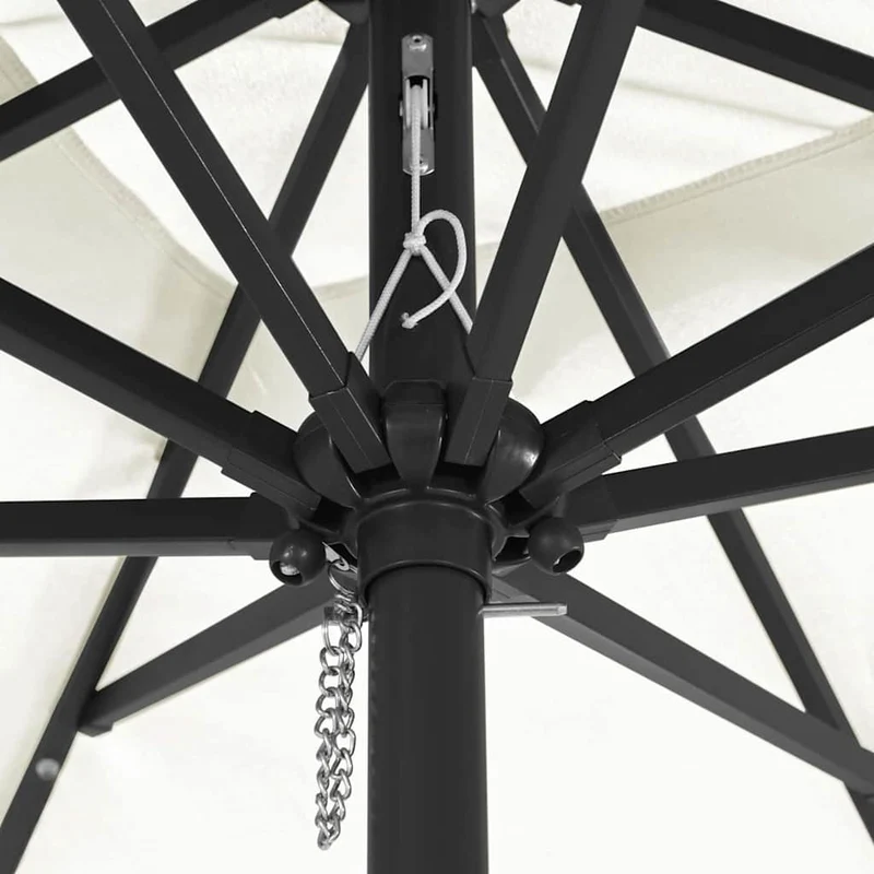 Parasol de jardin moderne pliable 295 x 295 x 245 cm avec LED ambiance cosy en polyester sable 02_0058803