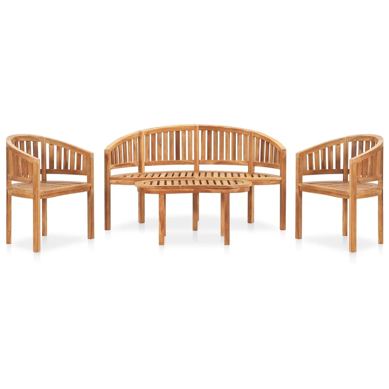 Salon de jardin meuble d'extérieur ensemble de mobilier 4 pièces en forme de banane bois de teck solide 02_0016250