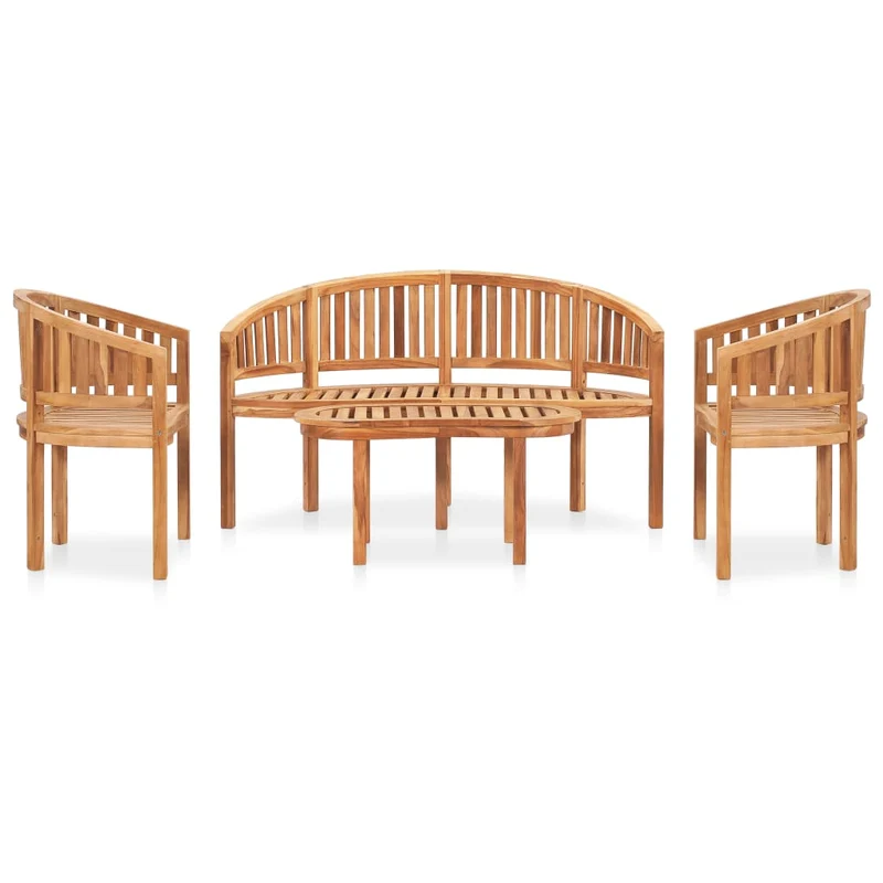 Salon de jardin meuble d'extérieur ensemble de mobilier 4 pièces en forme de banane bois de teck solide 02_0016250