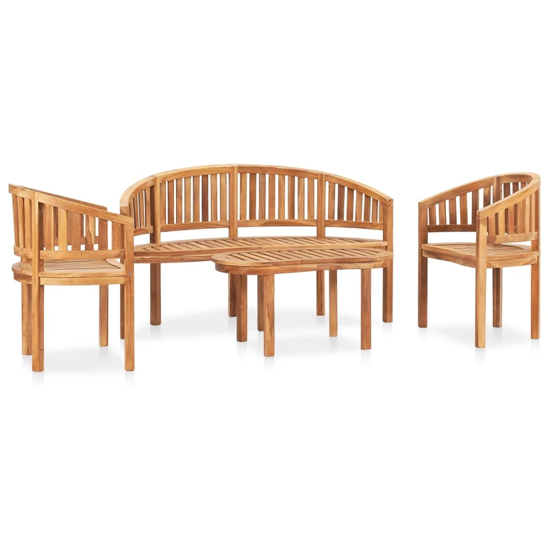 Salon de jardin meuble d'extérieur ensemble de mobilier 4 pièces en forme de banane bois de teck solide 02_0016250