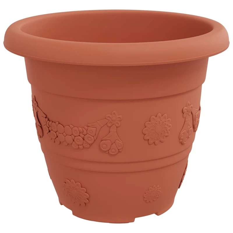 Lot de 6 pots à fleurs ronds légers modernes polyvalents 26 x 26 x 21,5 cm en plastique rouge brique 02_0059324
