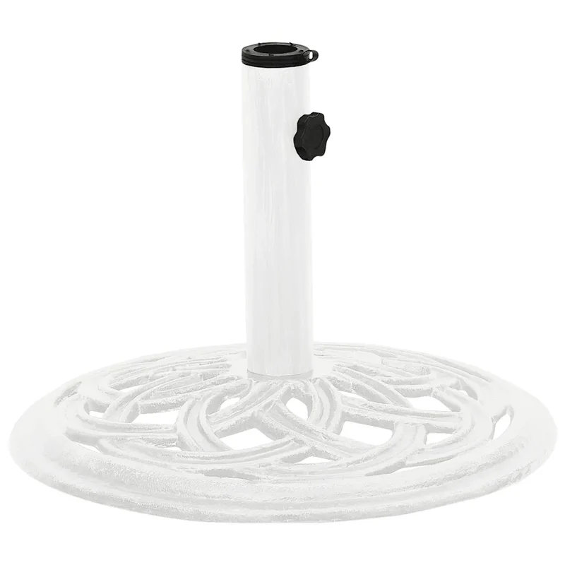Socle de parasol robuste extérieur 44 x 44 x 31 cm motif floral chic en fonte blanc 02_0046549