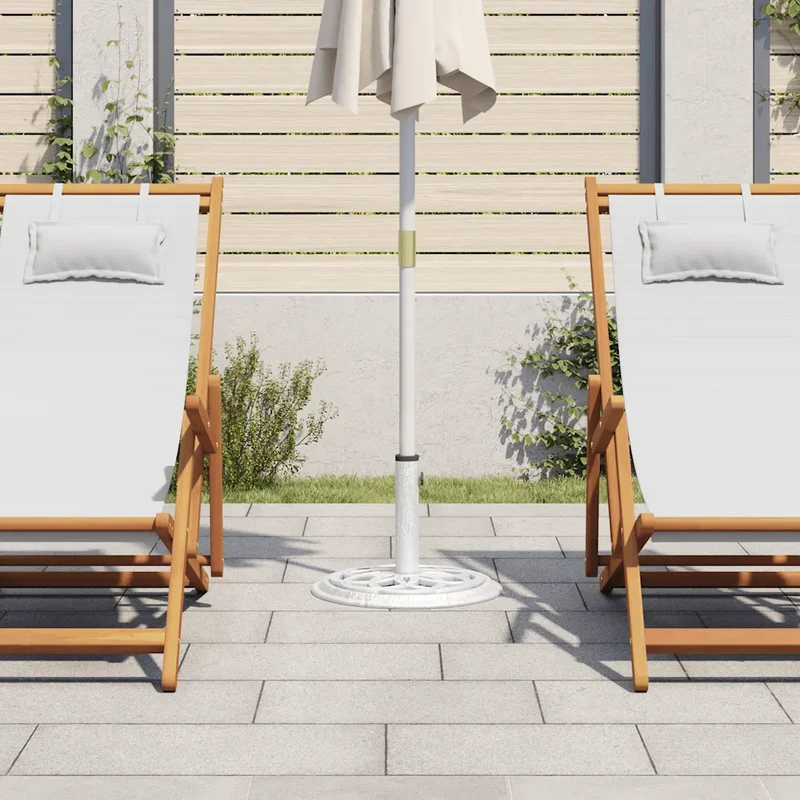 Socle de parasol robuste extérieur 44 x 44 x 31 cm motif floral chic en fonte blanc 02_0046549