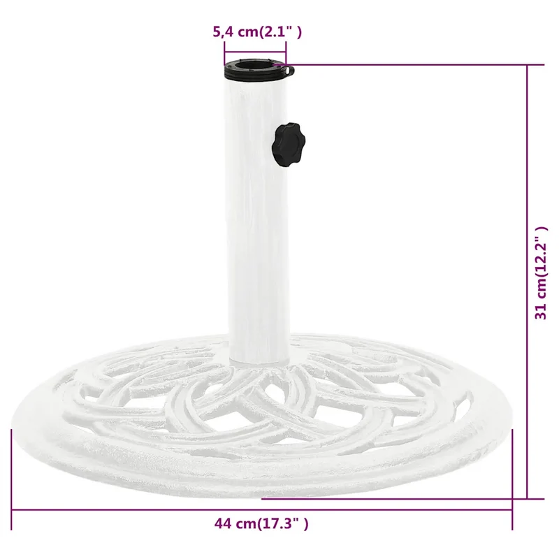 Socle de parasol robuste extérieur 44 x 44 x 31 cm motif floral chic en fonte blanc 02_0046549