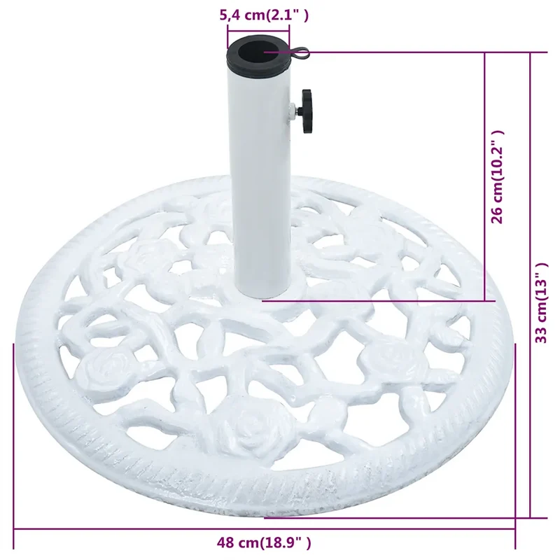 Socle de parasol compact stable 48 x 33 cm fonction ajustable terrasse en fonte blanc 02_0045941