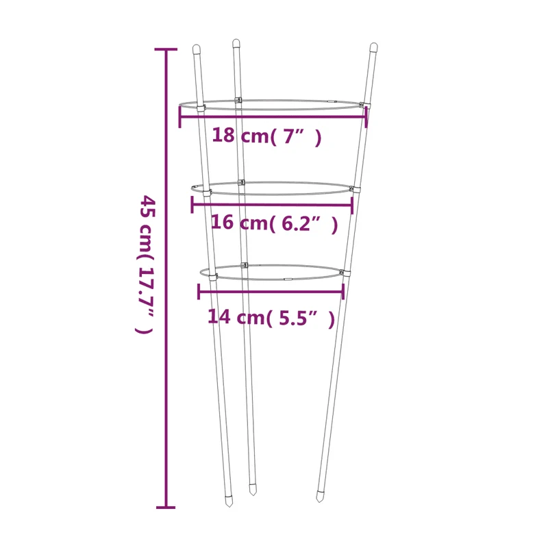 Lot de 5 supports pour plantes de jardin en acier vert 45 x 18/16/14 cm structure robuste ambiance naturelle 02_0046626