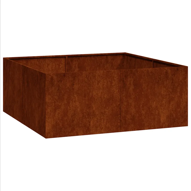 Jardinière carré design moderne extérieur 100 x 100 x 40 cm avec fond ouvert esthétique en acier rouillé 02_0051599