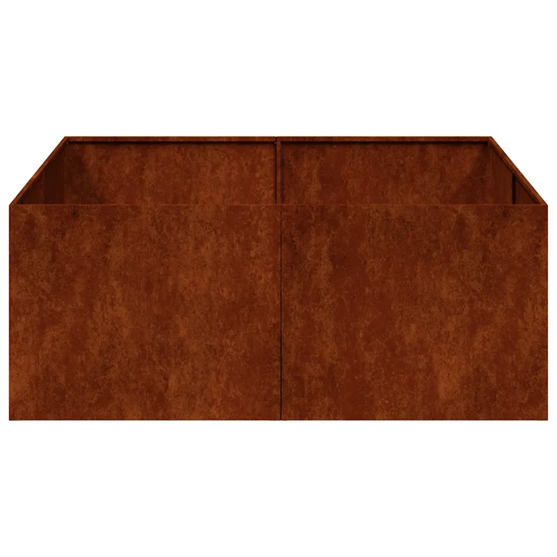 Jardinière carré design moderne extérieur 100 x 100 x 40 cm avec fond ouvert esthétique en acier rouillé 02_0051599