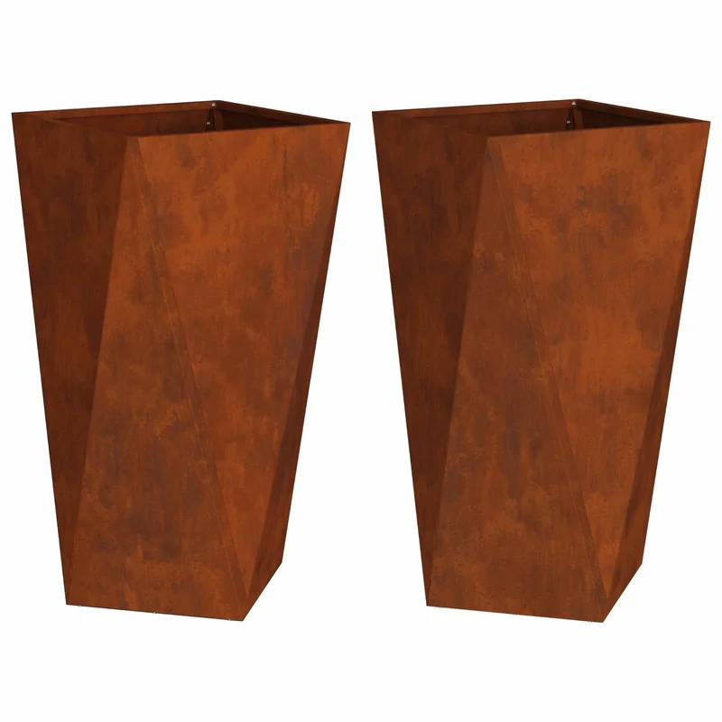 Lot de 2 jardinières extérieures modernes avec texture ondulée 40 x 40 x 75 cm en acier rouillé 02_0053033