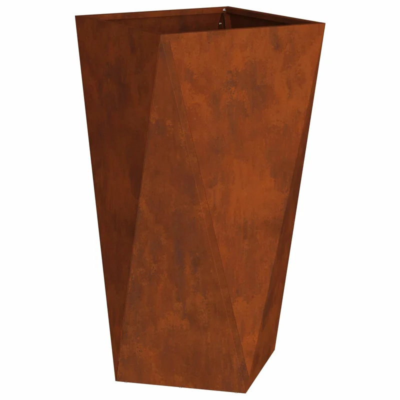 Lot de 2 jardinières extérieures modernes avec texture ondulée 40 x 40 x 75 cm en acier rouillé 02_0053033