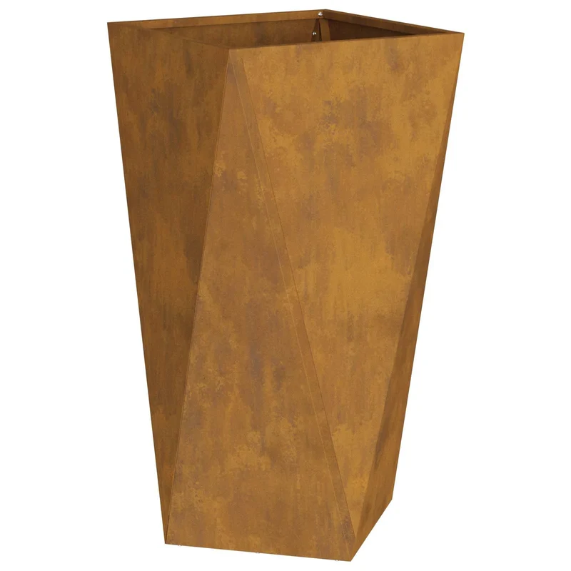 Lot de 2 jardinières extérieures modernes avec texture ondulée 40 x 40 x 75 cm en acier rouillé 02_0053033