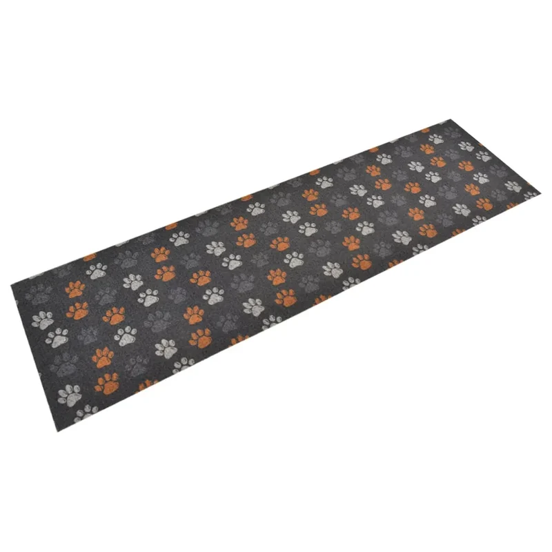 Tapis de cuisine lavable imprimé pattes 150 x 45 cm doux antidérapant ambiance cosy en velours gris 02_0046065